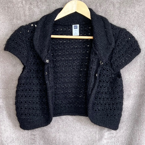 ❤️GAP Women/Junior Open Front Open Knit Collared Bolero Cardigan Black Sz S - Picture 5 of 10